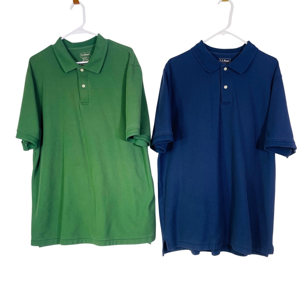 Lot of 2 LL Bean Polo Shirt Men's XL Tall XLT Green Blue Traditional Fit Cotton